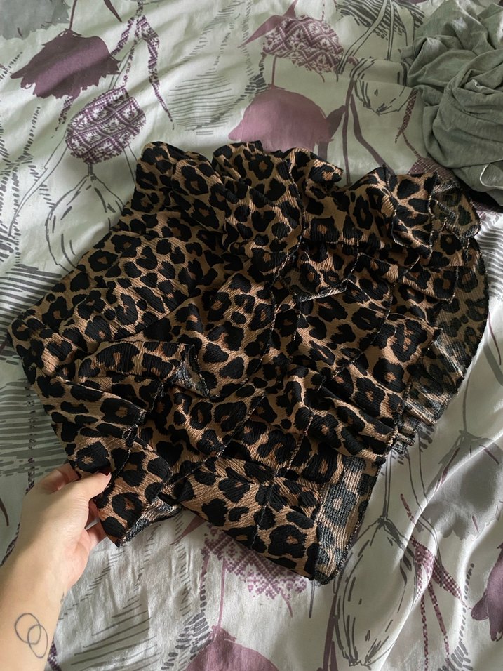 Kahverengi Leopar Desenli Fırfırlı Midi Etek - Görsel 2