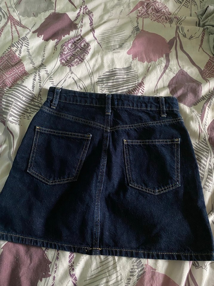 Düğmeli Lacivert Midi Kot Etek - Görsel 2