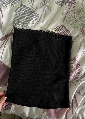 Dantel Detaylı Siyah Straplez Kadın bluz - Görsel 2