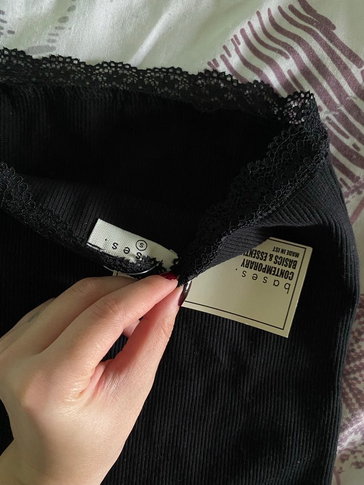 Dantel Detaylı Siyah Straplez Kadın bluz - Görsel 3