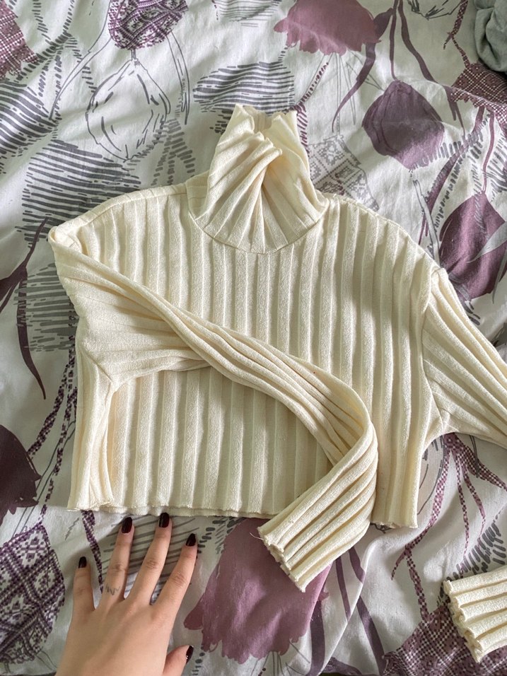 Beyaz Boğazlı Triko Kadın Kazak - Görsel 2