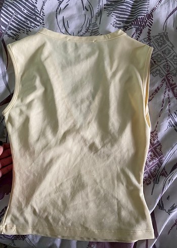 Sarı V Yaka Esnek Crop Top - Görsel 4