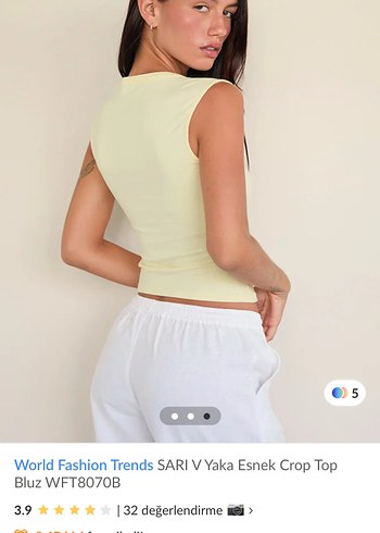 Sarı V Yaka Esnek Crop Top - Görsel 2