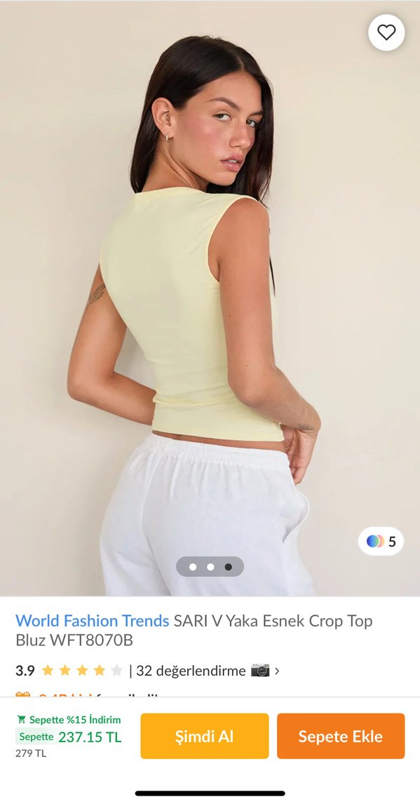 Sarı V Yaka Esnek Crop Top - Görsel 2