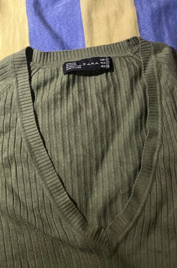 V Yaka Fitilli Yeşil Örgü Kadın Kazak - Görsel 2