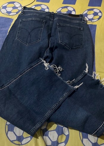 Kadın Mavi Gri Bol Kesim Midi Boy Kot Pantolon - Görsel 3