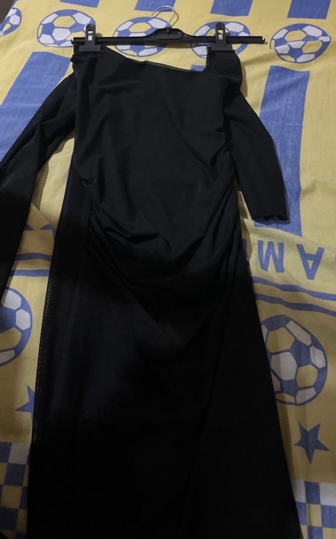 Siyah Drapeli Straplez Uzun Elbise - Görsel 2