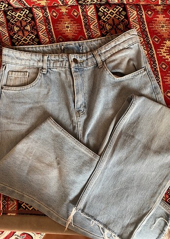 Mavi Bol Kesim Midi Denim Kadın Pantolon - Görsel 2