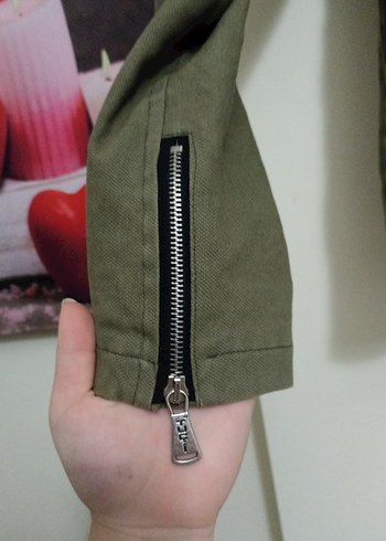 yeşilFermuarlı Biker Tarzı Erkek Ceket - Görsel 5