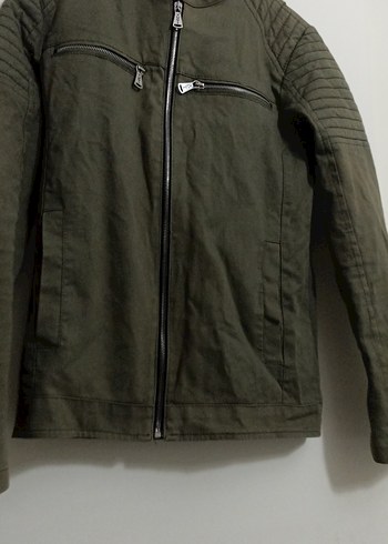 yeşilFermuarlı Biker Tarzı Erkek Ceket - Görsel 2