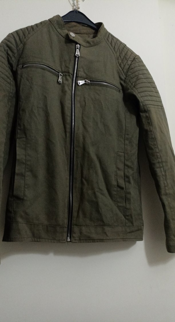 yeşilFermuarlı Biker Tarzı Erkek Ceket - Görsel 3