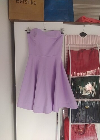 Bershka Lila straplez mini elbise