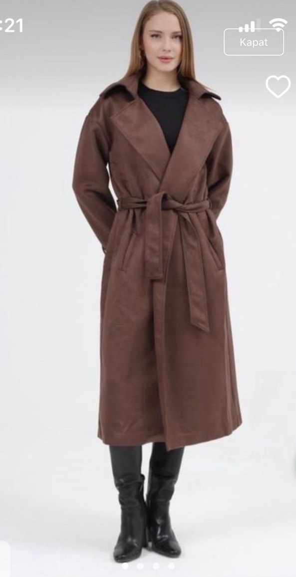 Kahverengi Süet Kuşaklı Kadın Trençkot - Görsel 2