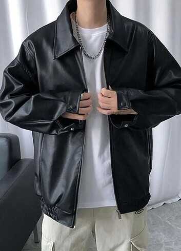 Touzmoda unisex oversize deri ceket 