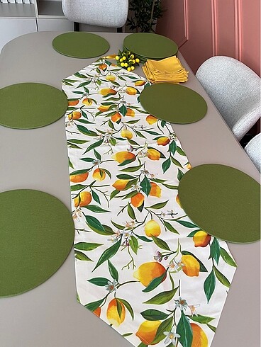 Limon desenli runner ve suppla