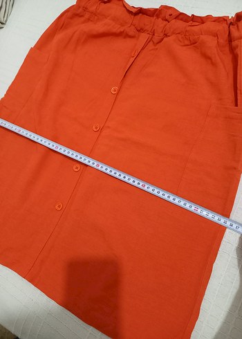 Mudo Collection Turuncu Düğmeli Midi Keten Etek - Görsel 3