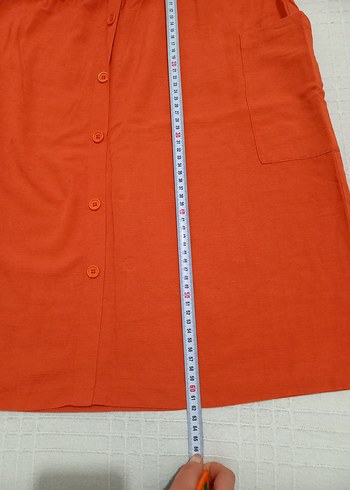 Mudo Collection Turuncu Düğmeli Midi Keten Etek - Görsel 2