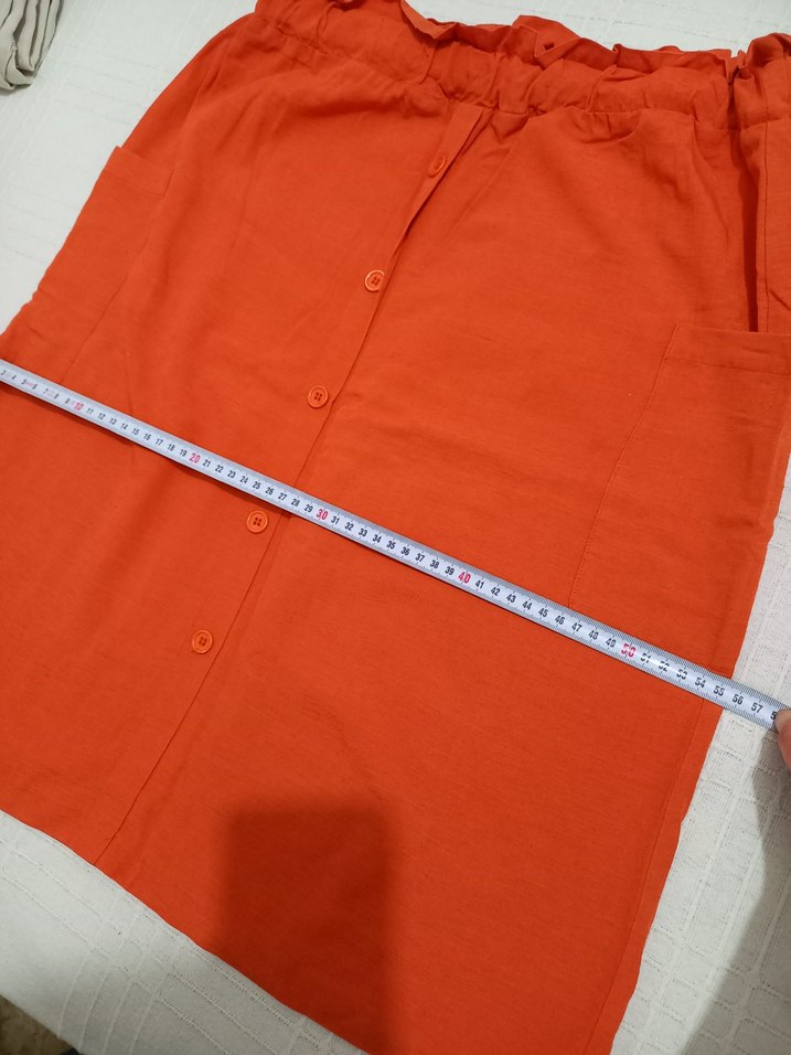 Mudo Collection Turuncu Düğmeli Midi Keten Etek - Görsel 3