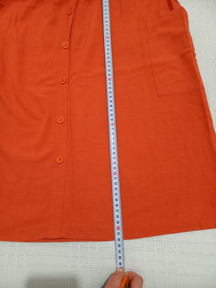 Mudo Collection Turuncu Düğmeli Midi Keten Etek - Görsel 2