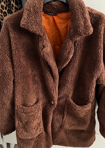 Kahverengi Peluş Kadın Kaban - Görsel 2