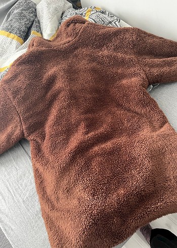Kahverengi Peluş Kadın Midi Kaban - Görsel 2