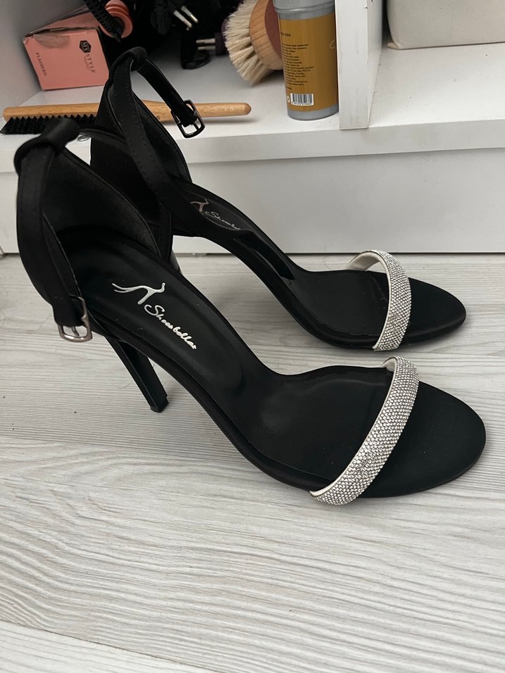 Parlak Siyah Payetli Stiletto Kadın Topuklu Ayakkabı - Görsel 3