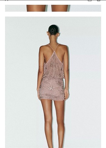 Zara Pembe Boncuk İşlemeli Mini Elbise - Görsel 3
