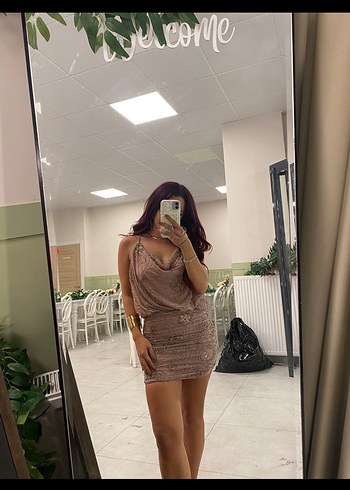 Zara Pembe Boncuk İşlemeli Mini Elbise - Görsel 2