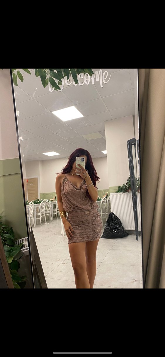 Zara Pembe Boncuk İşlemeli Mini Elbise - Görsel 2