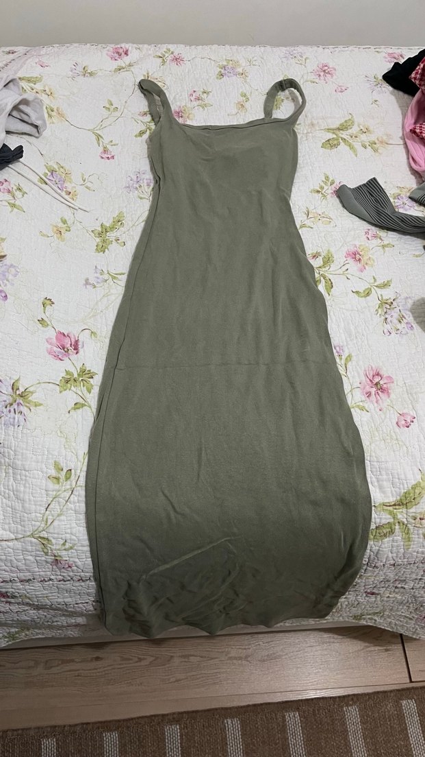 Kadın Haki Uzun Straplez Elbise - Görsel 2