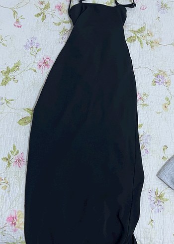 Siyah Drapeli Straplez Uzun Elbise - Görsel 2