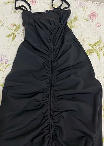 Siyah Drapeli Straplez Uzun Elbise - Görsel 4