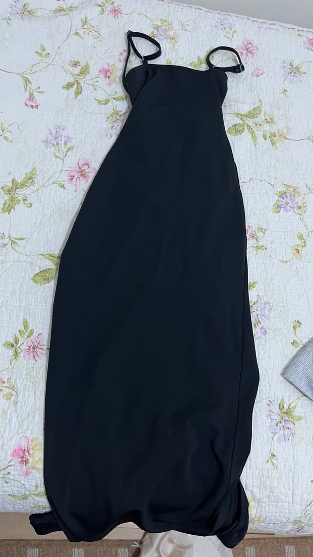 Siyah Drapeli Straplez Uzun Elbise - Görsel 2