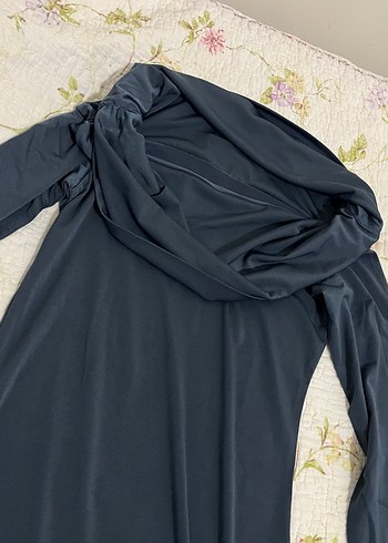 Drapeli Uzun Kollu Gri Kadın Elbise - Görsel 2