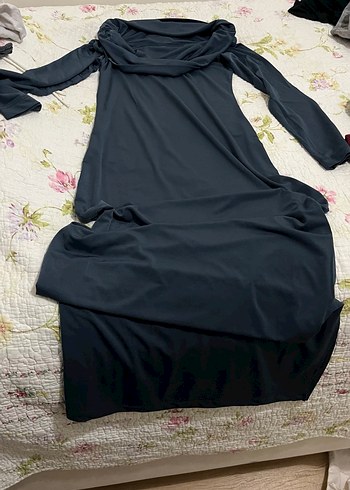 Drapeli Uzun Kollu Gri Kadın Elbise - Görsel 3