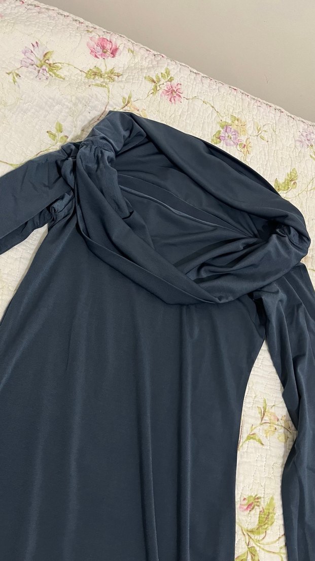 Drapeli Uzun Kollu Gri Kadın Elbise - Görsel 2