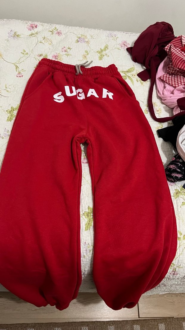 Kadın Kırmızı Baskılı Rahat Eşofman - Görsel 2