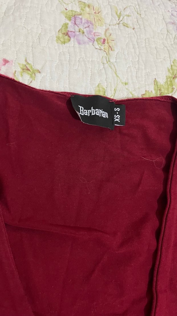 Bordo V Yaka Drapeli Uzun Kollu Bluz - Görsel 3