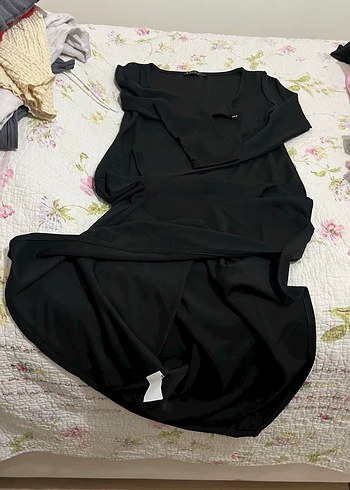 Fermuarlı V Yaka Siyah Uzun Bluz - Görsel 2