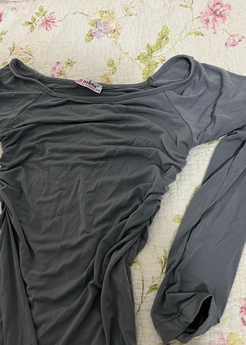 Gri Uzun Kollu Drapeli Kadın Elbise - Görsel 4