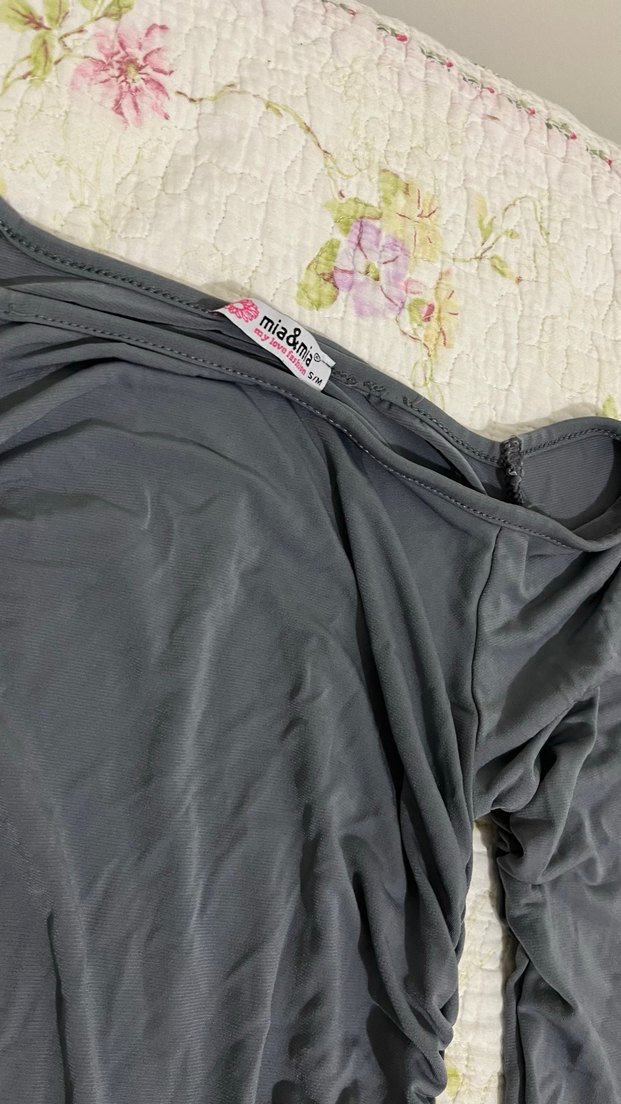 Gri Uzun Kollu Drapeli Kadın Elbise - Görsel 2