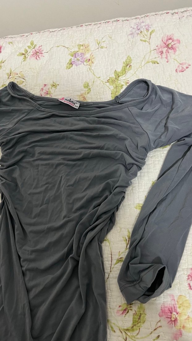 Gri Uzun Kollu Drapeli Kadın Elbise - Görsel 4