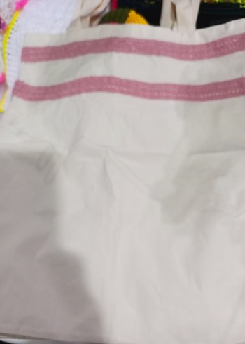 m Beden beyaz Renk bez çanta üzerine motif ve dantel