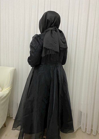 Drapeli Siyah Gotik Uzun Abiye Elbise - Görsel 4