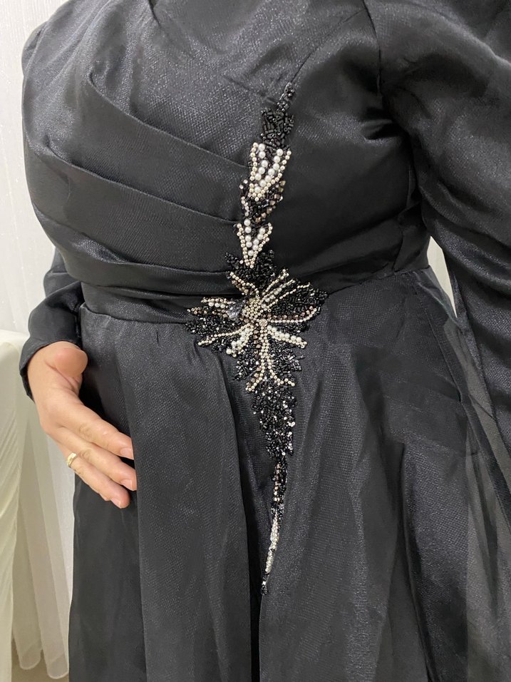 Drapeli Siyah Gotik Uzun Abiye Elbise - Görsel 2