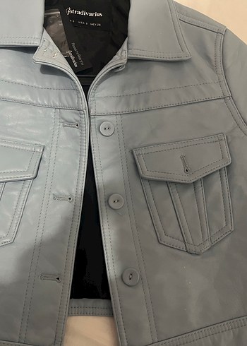 Stradivarius Düğmeli açık mavi Deri Kadın Ceket