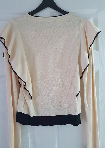 dilvin Kadın Beyaz Fırfırlı Uzun Kollu triko - Görsel 2