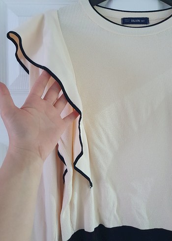 dilvin Kadın Beyaz Fırfırlı Uzun Kollu triko - Görsel 3
