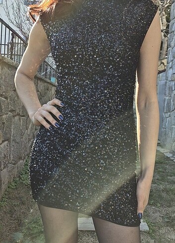 Pul detaylı mini elbise - Görsel 7