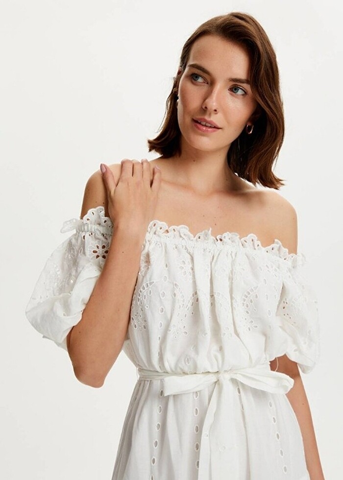 Nocturne beyaz elbise - Görsel 4